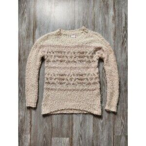 Kohl's SO Eyelash Sweater Cream Grey Pink Stripe Long Sleeve Soft Stretch Sz XS